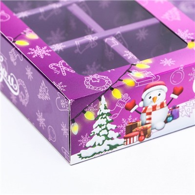 Коробка для 8 конфет + шоколад «Снеговик на Новый год» подарочная новогодняя упаковка, 17.7×17.85×3.85 см