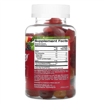 Gummiology, жевательная клетчатка, с натуральным вкусом персика, клубники и ежевики, 90 вегетарианских жевательных таблеток
