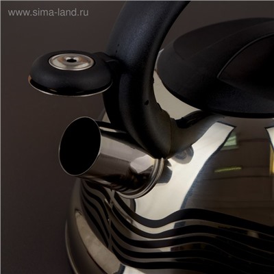 УЦЕНКА Чайник со свистком из нержавеющей стали Доляна «Волна», 2.8 л, с индикатором нагрева, фиксированная ручка