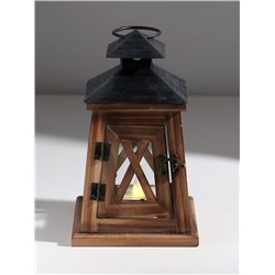 Деревянный подсвечник-фонарь на 1 свечу «Трапеция», коричневый, 20.5×12.5×12.5 см