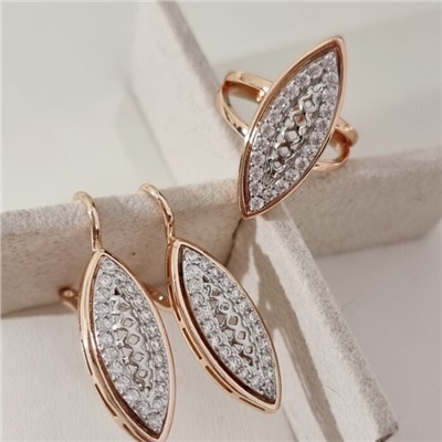 Комплект ювелирной бижутерии коллекция "Дубай" серьги и кольцо 17 р, покрытие позолота, вставка: фианиты, цвет: прозрачный, арт.314.898-17