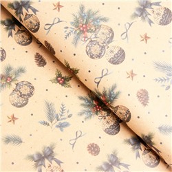Бумага упаковочная новогодняя «Рождественские игрушки», бурый крафт, 80 г/м², 50×70 см
