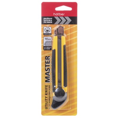 Нож канцелярский 18 мм "Мастер" прорезиненный корпус 2 запасн. лезвия в блистере (081773) Хатбер