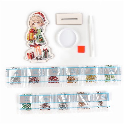 Алмазная мозаика на новый год для детей на деревянной фигурке «Милая девочка», 8×15 см, набор для творчества