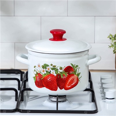 Кастрюля эмалированная, 5 л, деколь МИКС, белая