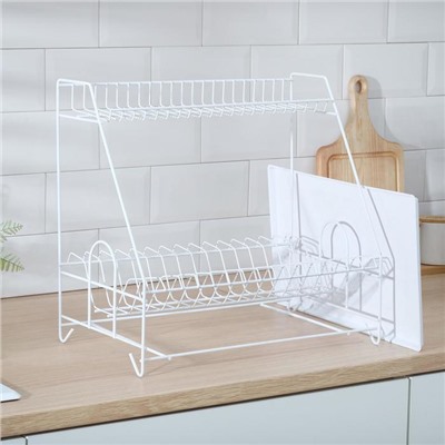 Сушилка для посуды с поддоном 2-х ярусная, 24×40×38 см, белый