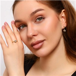 Комплект ювелирной бижутерии Итальянское золото (покрытие желтое 14к), серьги и кольцо 17 р, вставка: фианиты, цвет: прозрачный, арт.213.684-17