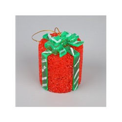 Елочная игрушка светодиодная «Подарок красный» 7.5 см, пластик, батарейки AG13×3 (в комплекте), свечение белое