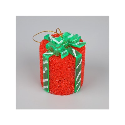 Елочная игрушка светодиодная «Подарок красный» 7.5 см, пластик, батарейки AG13×3 (в комплекте), свечение белое
