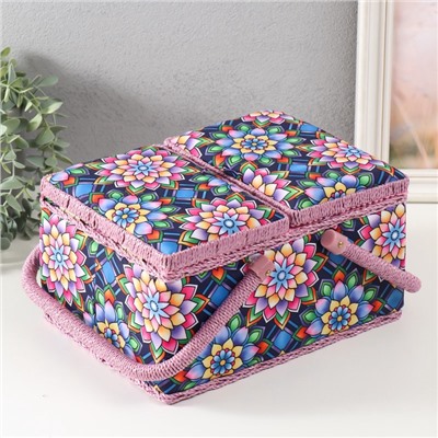 Шкатулка для рукоделия и шитья «Цветы калейдоскопа», хранение ниток, иголок, мелочи, 19×26×14.5 см