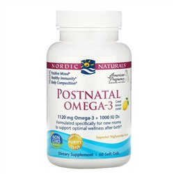 Nordic Naturals, омега-3 для приема после родов, лимон, 1120 мг, 60 капсул