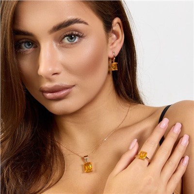 Комплект ювелирной бижутерии коллекция "Дубай" серьги, кулон и кольцо 20 р покрытие позолота, вставка: стекло, цвет: желтый, арт.215.585-20