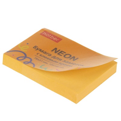 Бумага для заметок с клеевым краем 76х51 мм 100 листов "NEON" оранжевая 090329 Хатбер