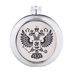 Фляжка «Герб России», нержавеющая сталь, круглая, 150 мл, 5 oz
