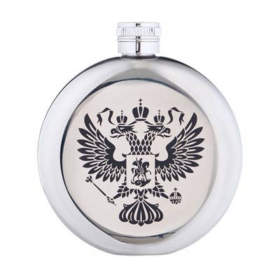 Фляжка «Герб России», нержавеющая сталь, круглая, 150 мл, 5 oz