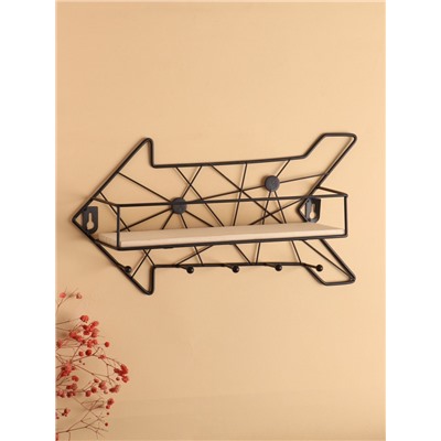 Вешалка настенная с полкой 26×9 см «Стрелка», крючки декоративные, с подсветкой, 5 крючков, чёрная