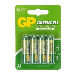 Батарейка солевая GP Greencell Extra Heavy Duty, AA, R6-4BL, 1.5В, блистер, 4 шт.