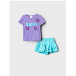 Комплект трикотажный для девочек: фуфайка (футболка), шорты