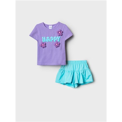 Комплект трикотажный для девочек: фуфайка (футболка), шорты