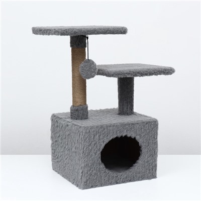Домик-когтеточка 2-х ур. квадратный с 2-мя квадратными полками, 53×35×65 см, серый