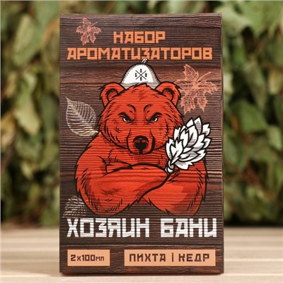 Набор ароматизаторов «Хозяин бани», в подарочной коробке, пихта, кедр, 2 шт. по 100 мл