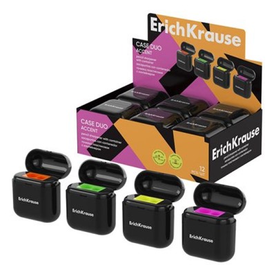 Точилка пластиковая с контейнером два отверстия Case Duo, Accent ассорти 59988 ErichKrause