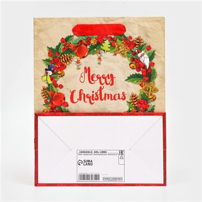 Пакет подарочный новогодний ламинированный «Венок»,18×23×10 см