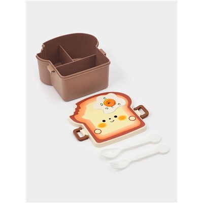 Ланч - бокс контейнер для еды Доляна «Завтрак», 3 ячейки, вилка, ложка, 16×15.5×8 см, пластик, коричневый