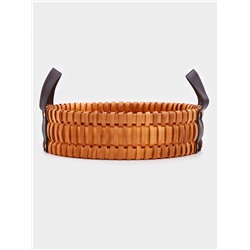 Поднос-корзинка для завтрака Доляна «Массив», с ручками из искусственной кожи, d=29 см