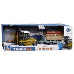 Машина "Вилочный погрузчик с прицепом" 1:43  (свет,звук) в коробке