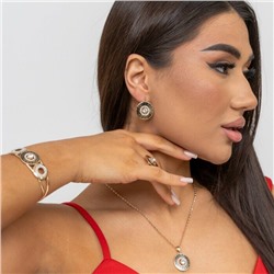 Комплект ювелирной бижутерии: браслет жесткий на руку, серьги, кольцо и кулон, цвет: золотистый, вставка: камень, р-р 19, 16501, арт.216.350-19