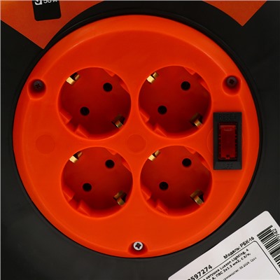 Удлинитель на катушке Luazon Lighting ЕСО, 4 розетки, 50 м, 16 А, ПВС 3×1.5 мм2, с з/к, IP 20, термовыключатель
