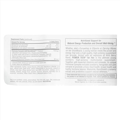 NaturesPlus, NaturesPlus, Source of Life®️, Power Teen®️, добавка для девочек-подростков, без сахара, со вкусом лесных ягод, 60 жевательных таблеток