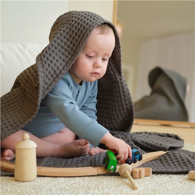 Полотенце - уголок вафельное «Крошка Я» Boho, 120×120 см, хлопок 100%, светло-серое