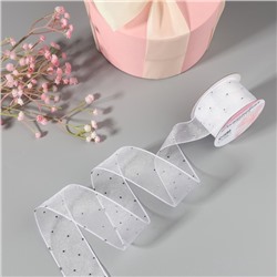 Лента капроновая, со стразами, 38 мм × 9.1 ± 0.5 м, цвет белый