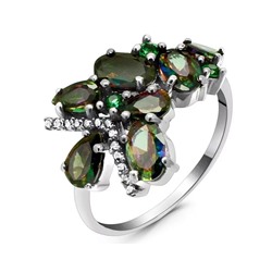 Кольцо из серебра мистик кварц, наноизумруд, Лоза