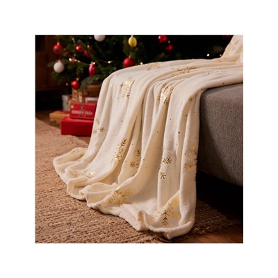 Плед «Этель. Золотые снежинки», 180×200 см, корал-флис, белый