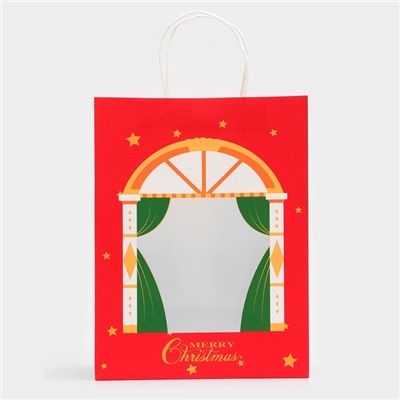 Пакет подарочный новогодний с окном «Театр» 26×35×16 см