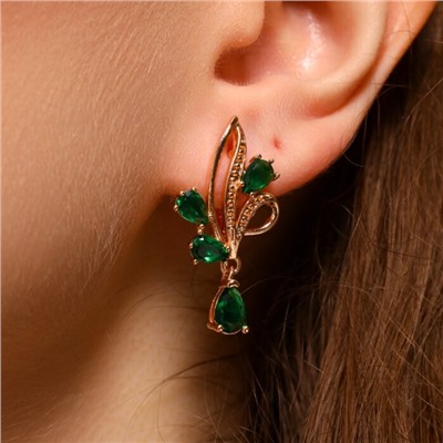 Серьги цветы ювелирная бижутерия коллекция "Дубай" позолота, вставка: фианиты, цвет: зеленый, арт.314.335
