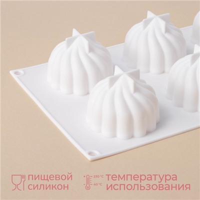 Форма для муссовых десертов и выпечки KONFINETTA «Взбитые сливки», 29×17×5 см, 6 ячеек (d=6.5 см), силикон, белая