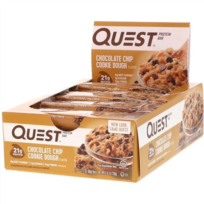 Quest Nutrition, Протеиновый батончик, шоколадная крошка, песочное тесто, 12 штук, 2,12 унц. (60 г) каждый