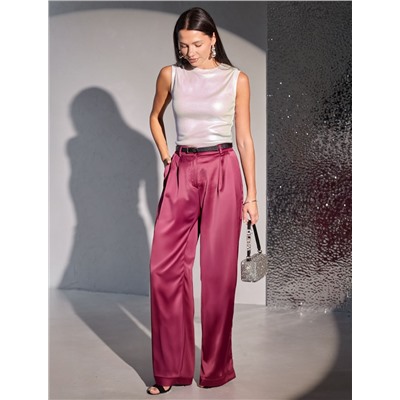 Топ с закрытым декольте из хлопка с эластаном в рубчик с матовым покрытием металлик