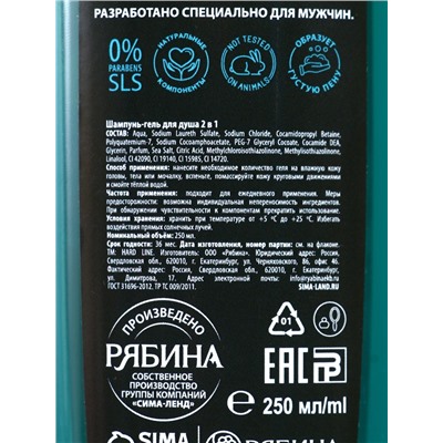 Гель для душа и шампунь 2 в 1 «Морские минералы», 250 мл, аромат бергамот и специи, HARD LINE