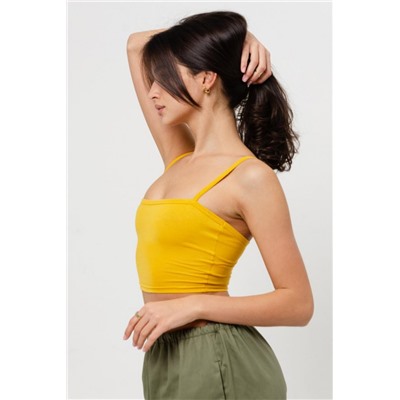 Кроп F-топ-бандо-3 спортивный домашний на тонких бретельках (Шафран)