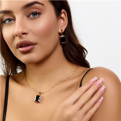 Комплект ювелирной бижутерии коллекция "Дубай" серьги и кулон, покрытие позолота, вставка: стекло, цвет: черный, арт.414.281