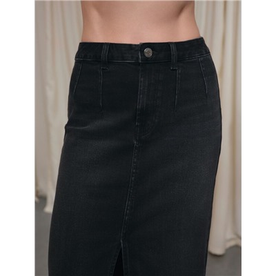 Актуальная коллекция CONTE CON-815 Чёрная джинсовая юбка-midi с вытачками и разрезом