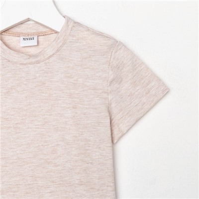 Футболка детская однотонная MINAKU: Basic line, цвет бежевый меланж, рост 128 см