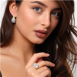 Комплект ювелирной бижутерии Итальянское золото (покрытие желтое 14к) серьги и кольцо 19 р, вставка: фианиты, цвет: прозрачный, арт.216.136-19