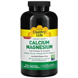 Country Life, Calcium Magnesium with Vitamin D Complex, Gluten Free, 360 Vegan Capsules