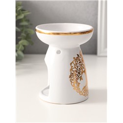 Аромалампа для эфирных масел «Древо жизни», керамика, белая с золотом, 9.3×9.3×11.8 см